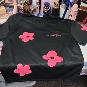 SHEIN Black Tee with Pink Floral Design Sz Xl Please Check Ur Measurements!!